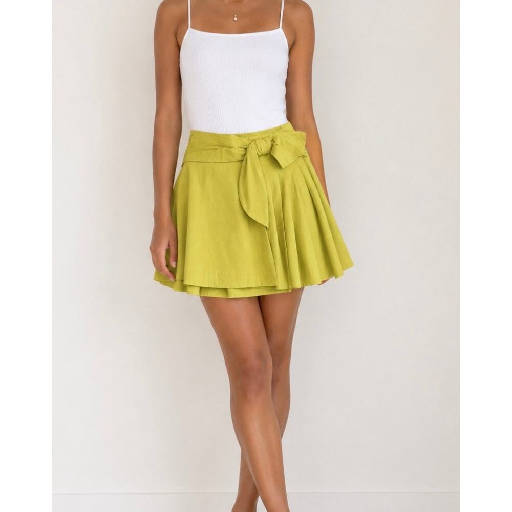 Maeve Anthropologie Lime Bow Tie Pleated Mini Skirt Size M